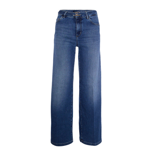 Jeans flare blu medio con cintura con fibbia