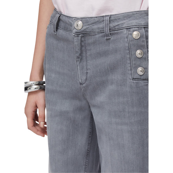 Jeans Donna in denim grigio con bottoni dettaglio