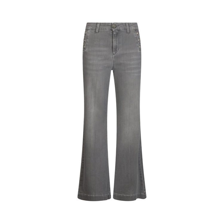 Jeans Donna in denim grigio con bottoni