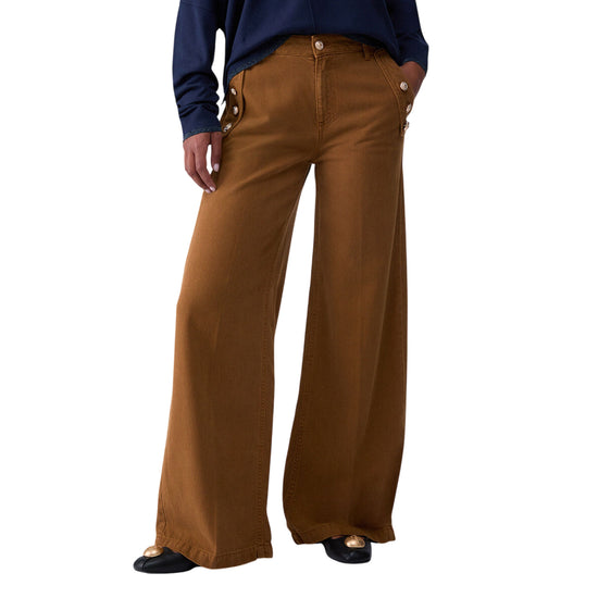 Pantalone Donna con gamba larga e bottoni decorativi