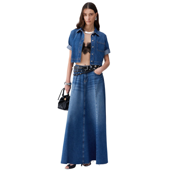 Gonna lunga Donna in denim modella frontale intera