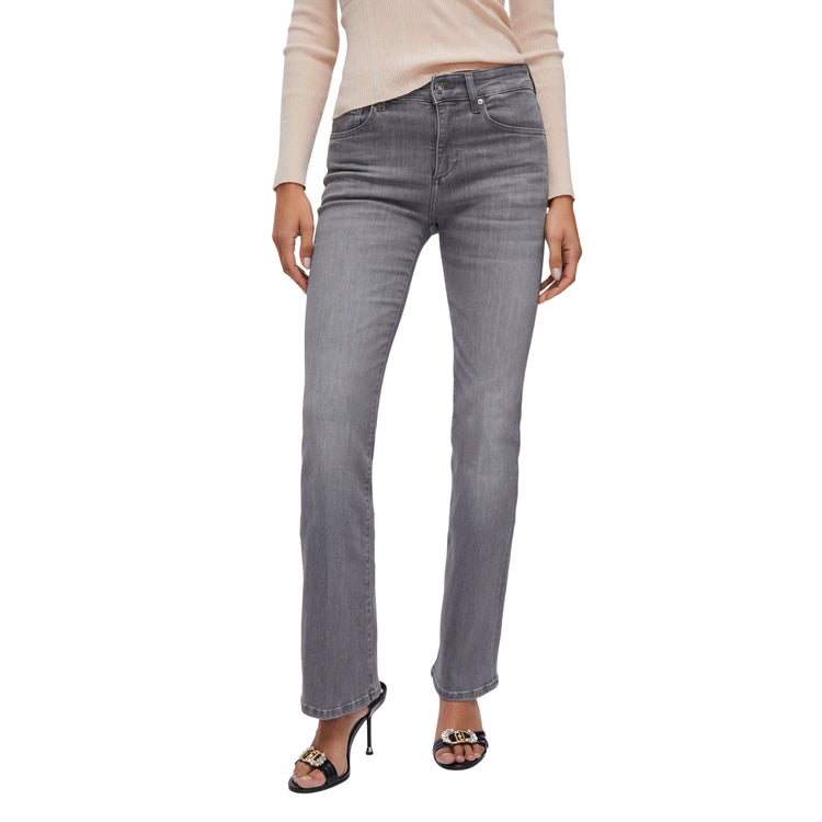 Jeans Donna a vita alta e gamba svasata Grigio modella frontale