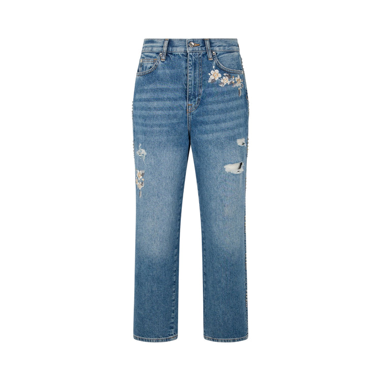 Jeans Donna con ricami floreali