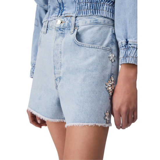 Shorts Donna in denim con gioielli laterali 