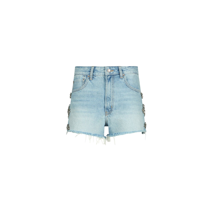Shorts Donna in denim con gioielli laterali