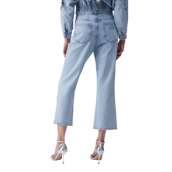 Jeans Donna con ricami traforati modella retro