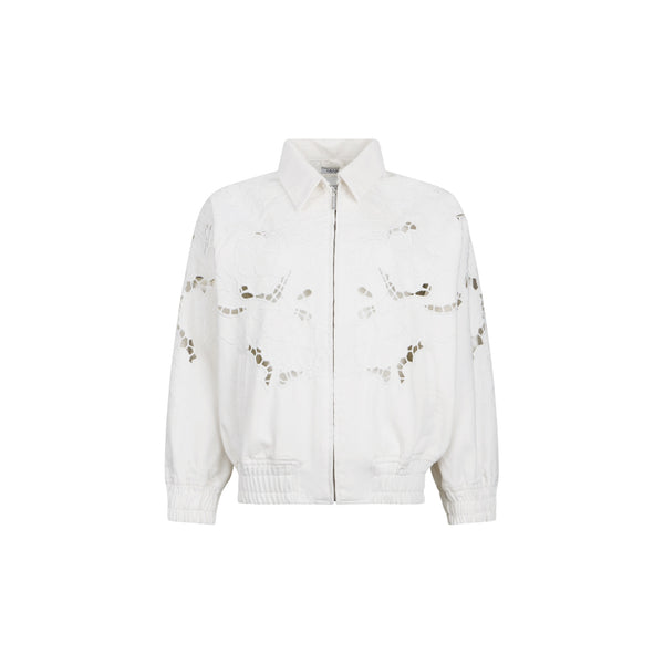 Giubbino bomber Donna con ricamo traforato Bianco