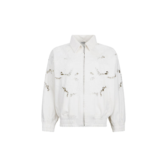 Giubbino bomber Donna con ricamo traforato Bianco