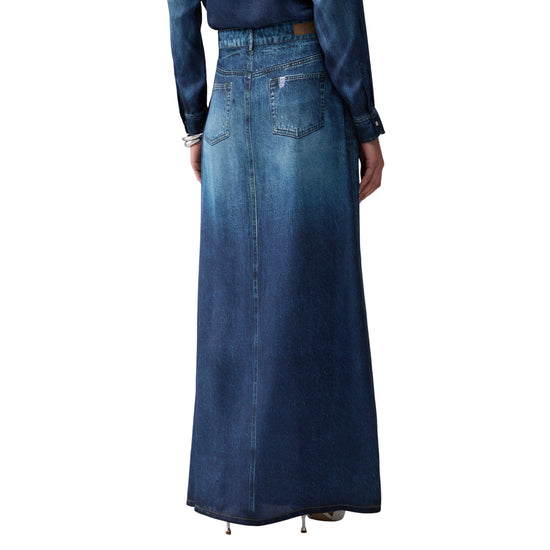 Gonna lunga Donna con stampa denim digital modella retro