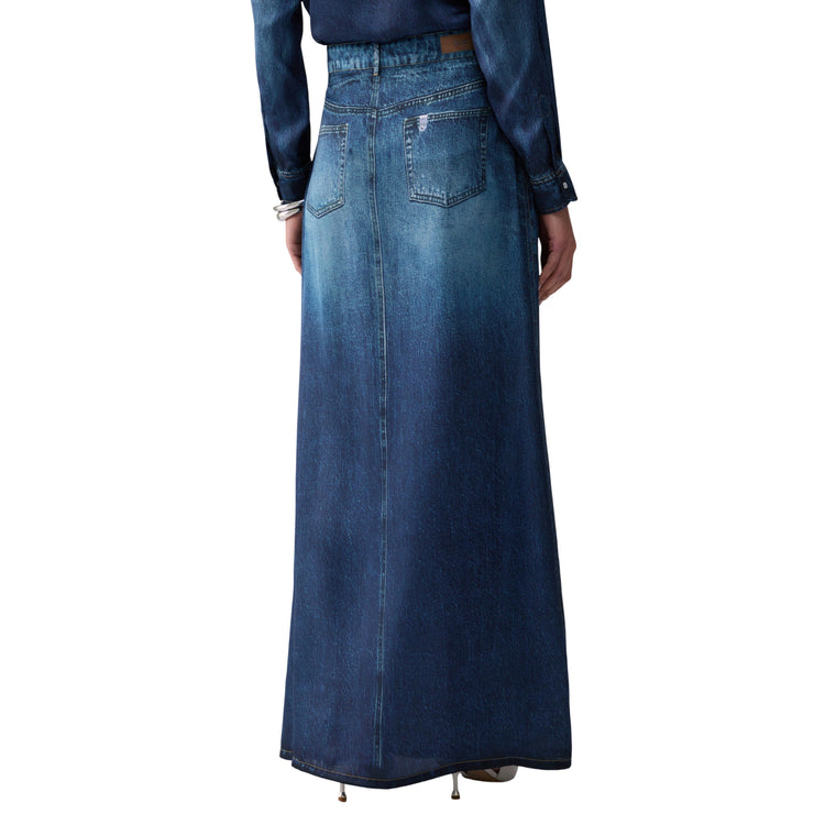 Gonna lunga Donna con stampa denim digital modella retro
