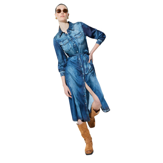 Abito lungo Donna in denim con cintura modella intera
