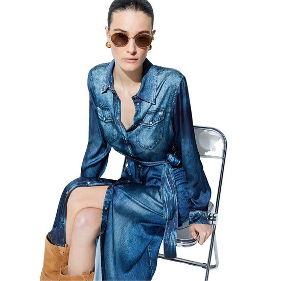 Abito lungo Donna in denim con cintura modella