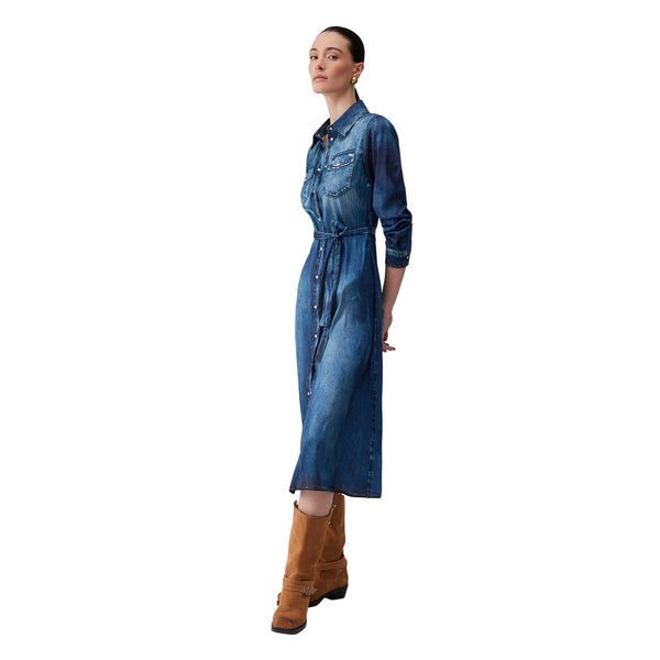 Abito lungo Donna in denim con cintura modella intera laterale
