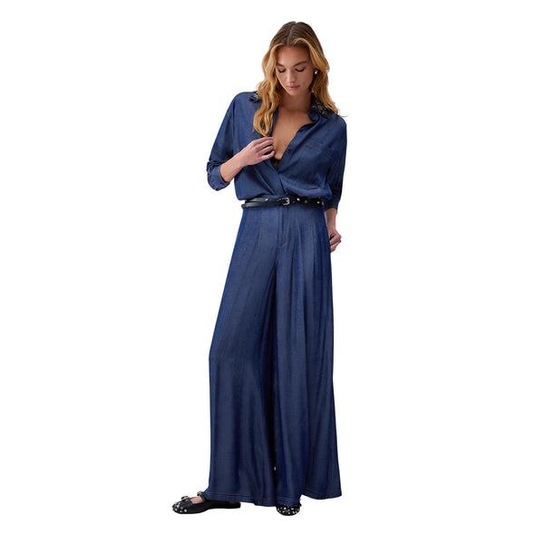 Camicia in denim con colletto di gioielli removibile in denim