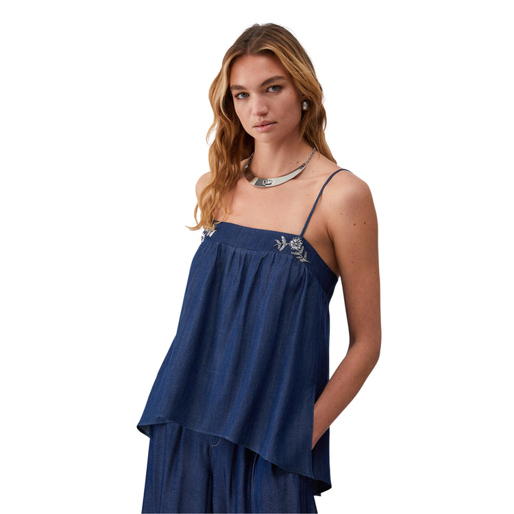 Mini abito in denim con ricami gioiello
