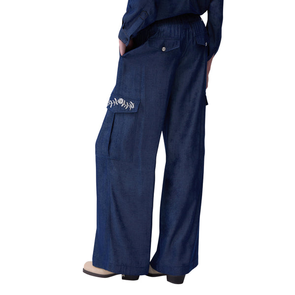 Jeans cargo Donna con castoni gioiello modella retro