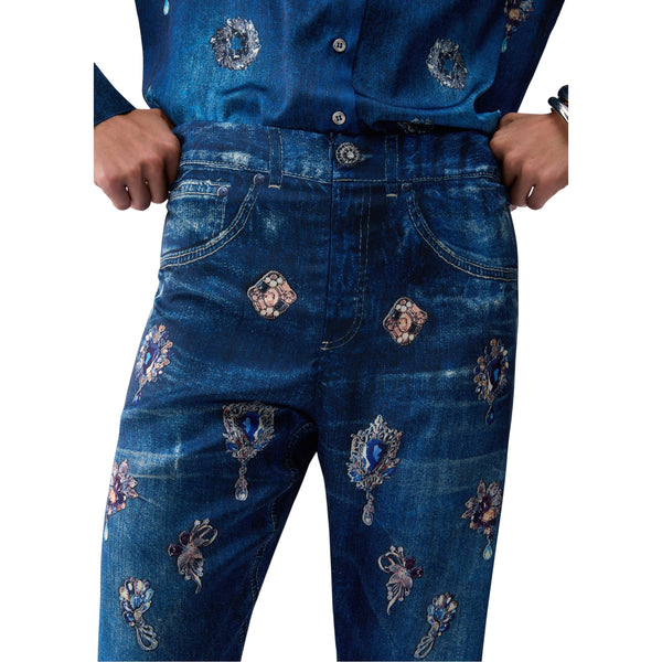 Jeans straight con stampa digitale e risvolto da donna