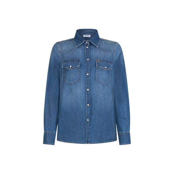 Camicia basic in denim da donna