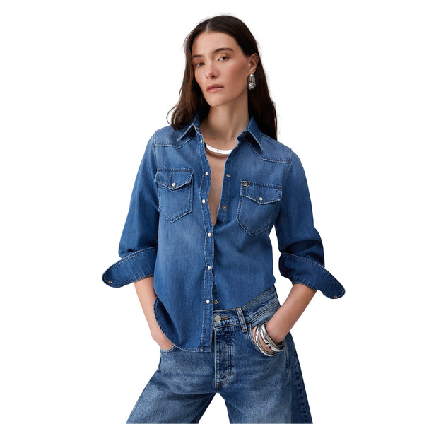 Camicia basic in denim da donna