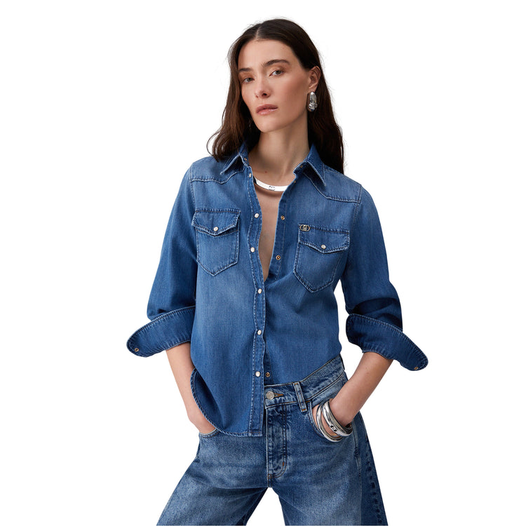 Camicia basic in denim da donna