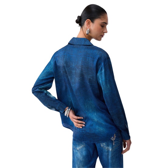 Camicia in denim da donna con stampa digitale