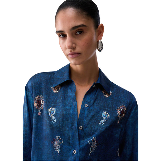 Camicia in denim da donna con stampa digitale