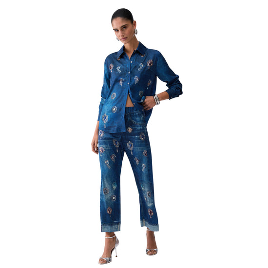 Camicia in denim da donna con stampa digitale