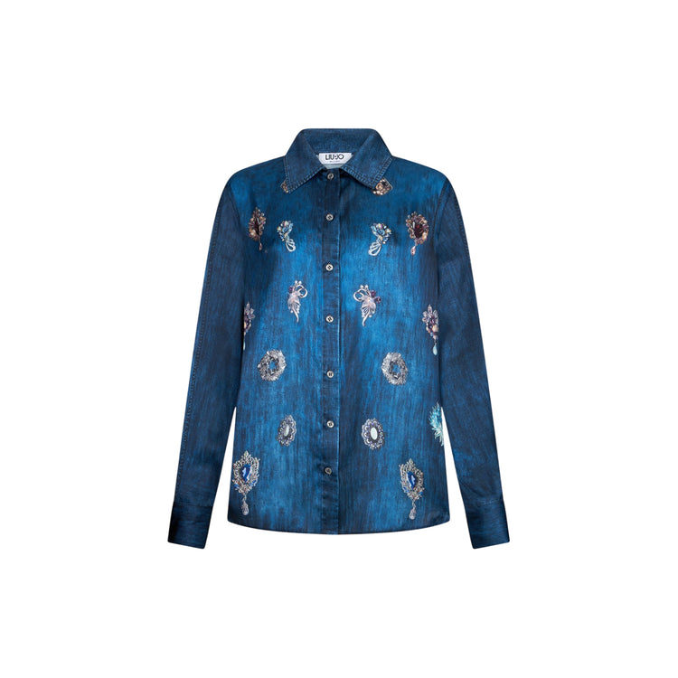 Camicia in denim da donna con stampa digitale
