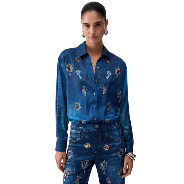 Camicia in denim da donna con stampa digitale