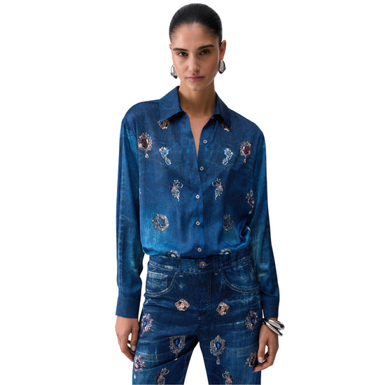 Camicia in denim da donna con stampa digitale