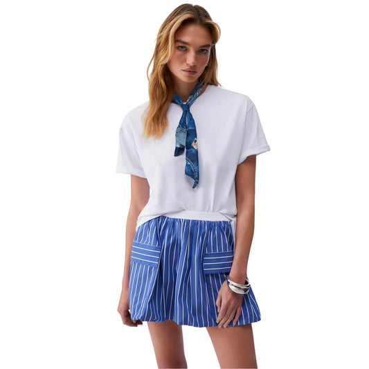 T-shirt con foulard denim in bianco