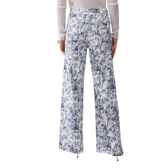 Pantaloni con stampa a fiori in azzurro e bianco