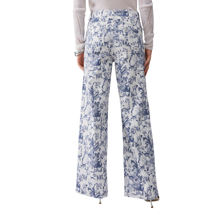 Pantaloni con stampa a fiori in azzurro e bianco