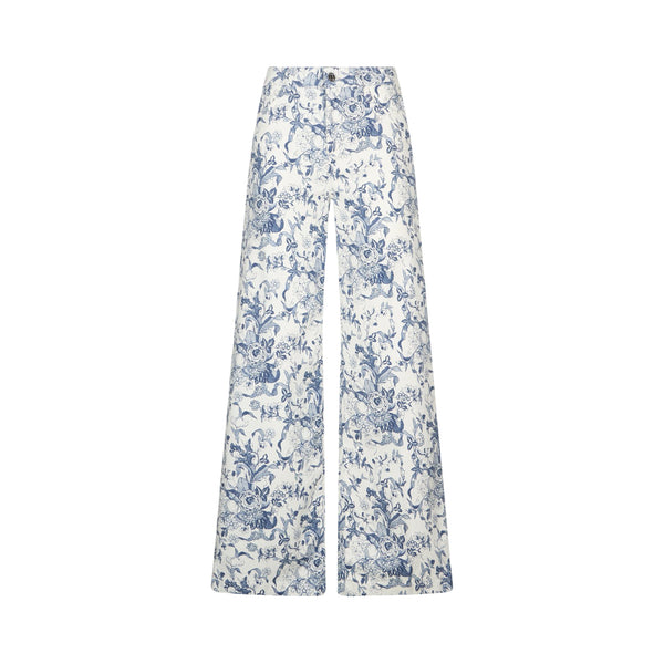Pantaloni con stampa a fiori in azzurro e bianco