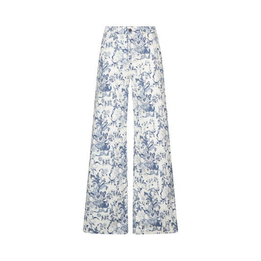 Pantaloni con stampa a fiori in azzurro e bianco
