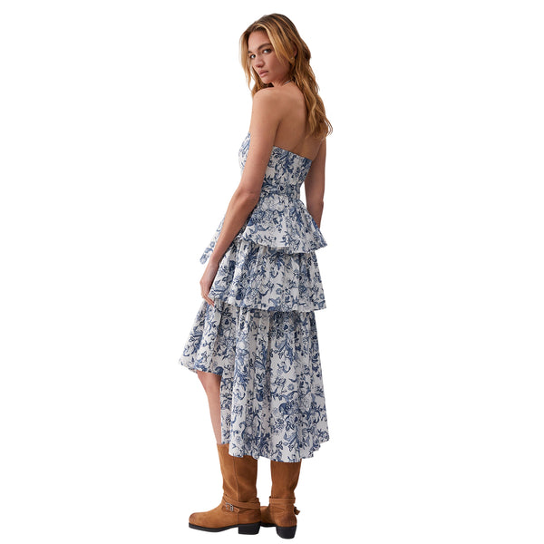 Abito Donna a balze con fantasia floreale modella retro
