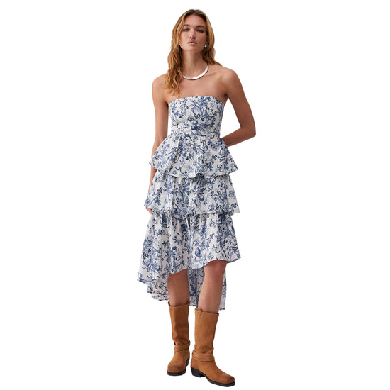 Abito Donna a balze con fantasia floreale modella frontale