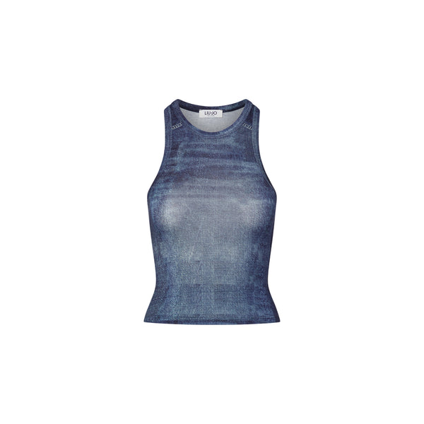 Top Donna con stampa effetto denim
