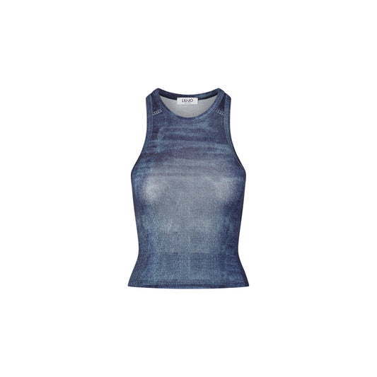Top Donna con stampa effetto denim