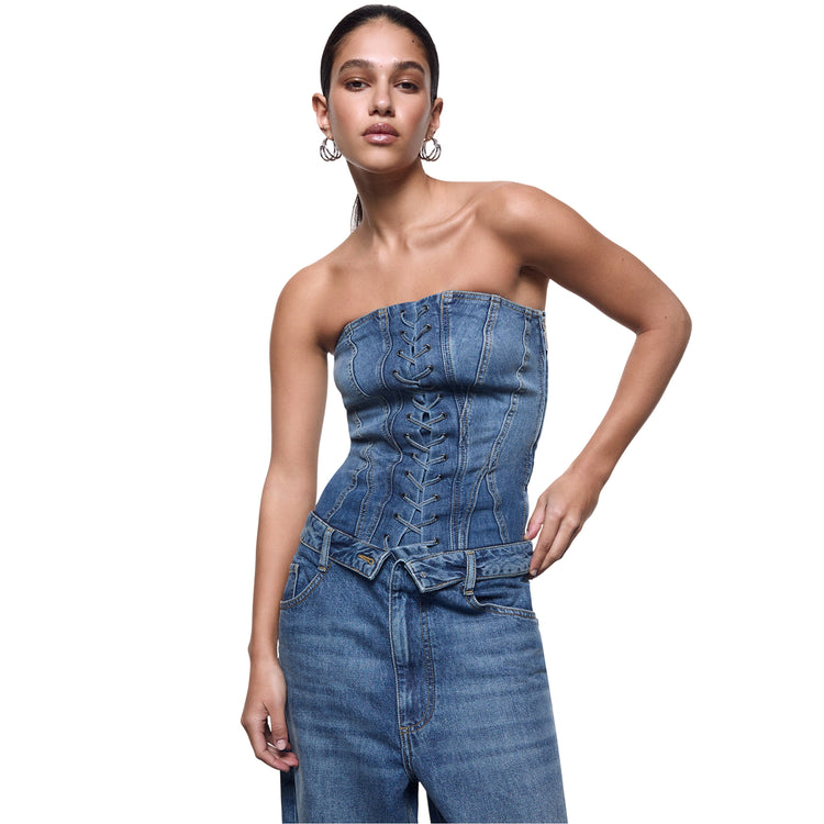 Top bustier Donna in denim modella frontale