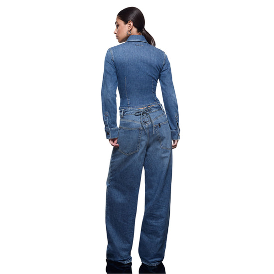 Camicia Donna in denim con stringhe modella retro
