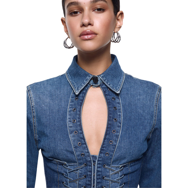 Camicia Donna in denim con stringhe dettaglio frontale