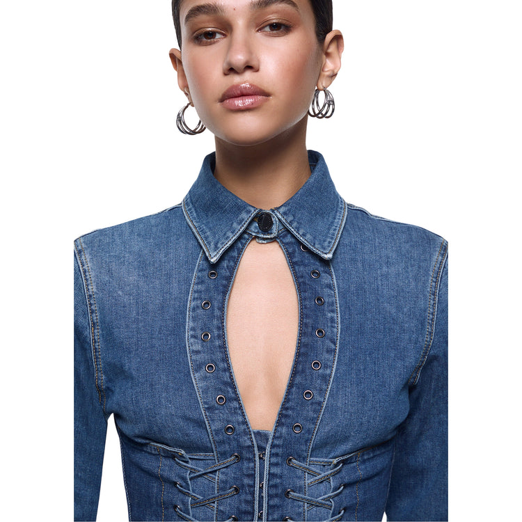 Camicia Donna in denim con stringhe dettaglio frontale