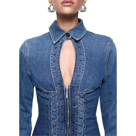 Abito corto Donna in denim con stringhe dettaglio frontale