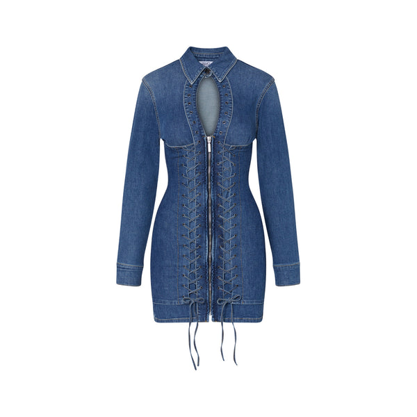 Abito corto Donna in denim con stringhe