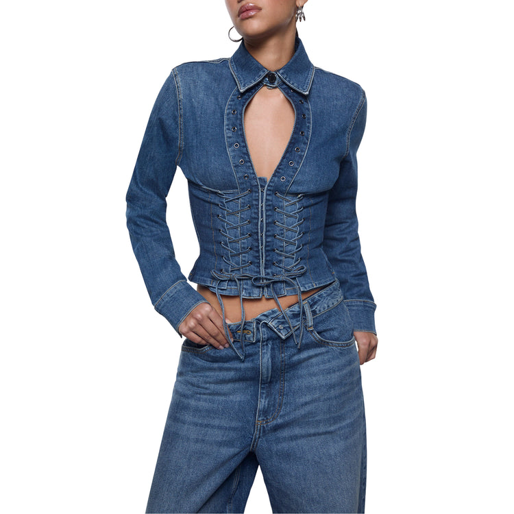 Jeans baggy Donna con cinta rovesciata dettaglio frontale