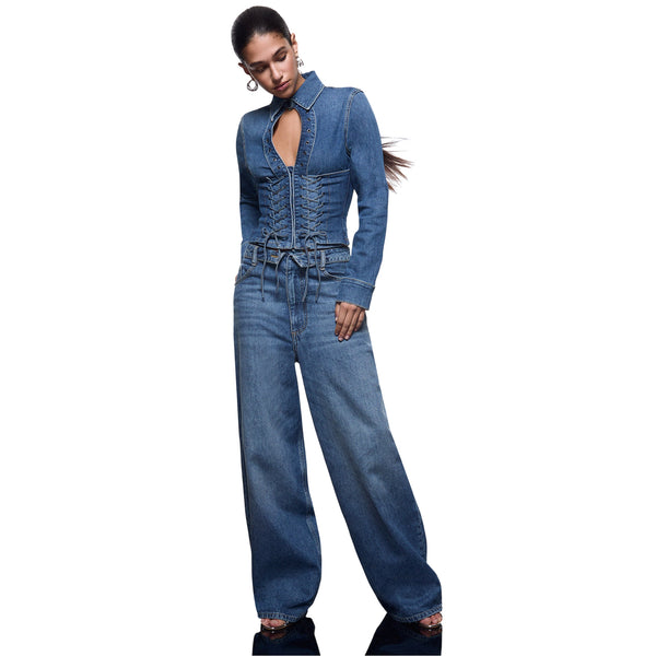 Jeans baggy Donna con cinta rovesciata modella frontale