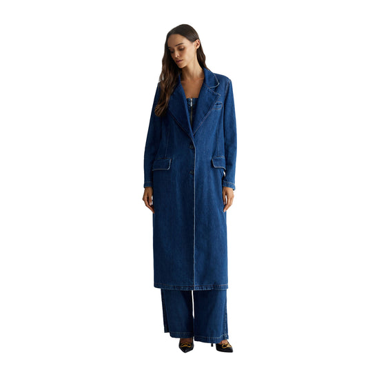 Cappotto lungo Donna in Denim modella frontale