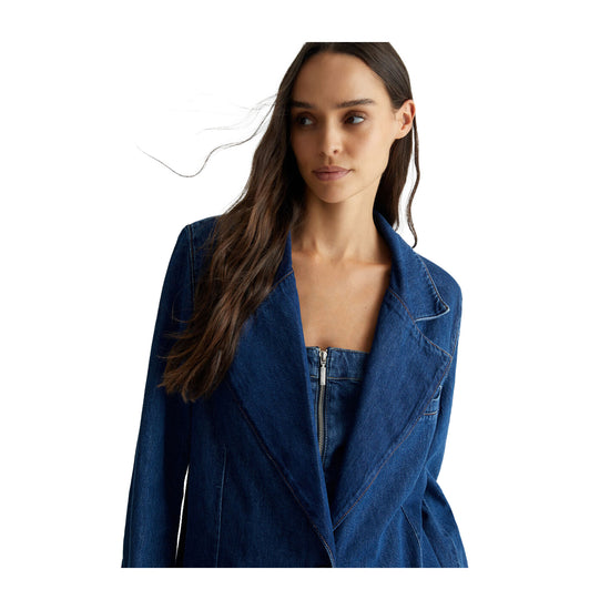 Cappotto lungo Donna in Denim modella ravvicinata frontale