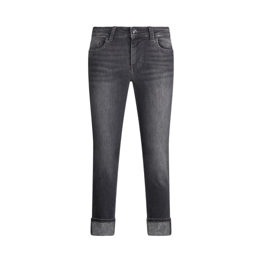 Jeans Skinny Donna con risvolto in denim grigio
